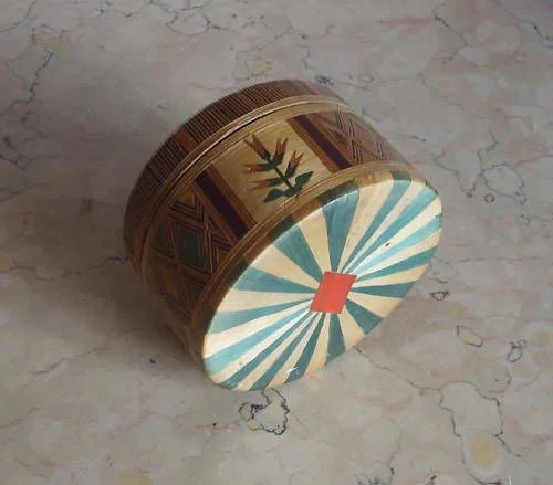 Cofanetto Porta Gioie in Paglia Colorata, Artigianato Italiano, Primo '900