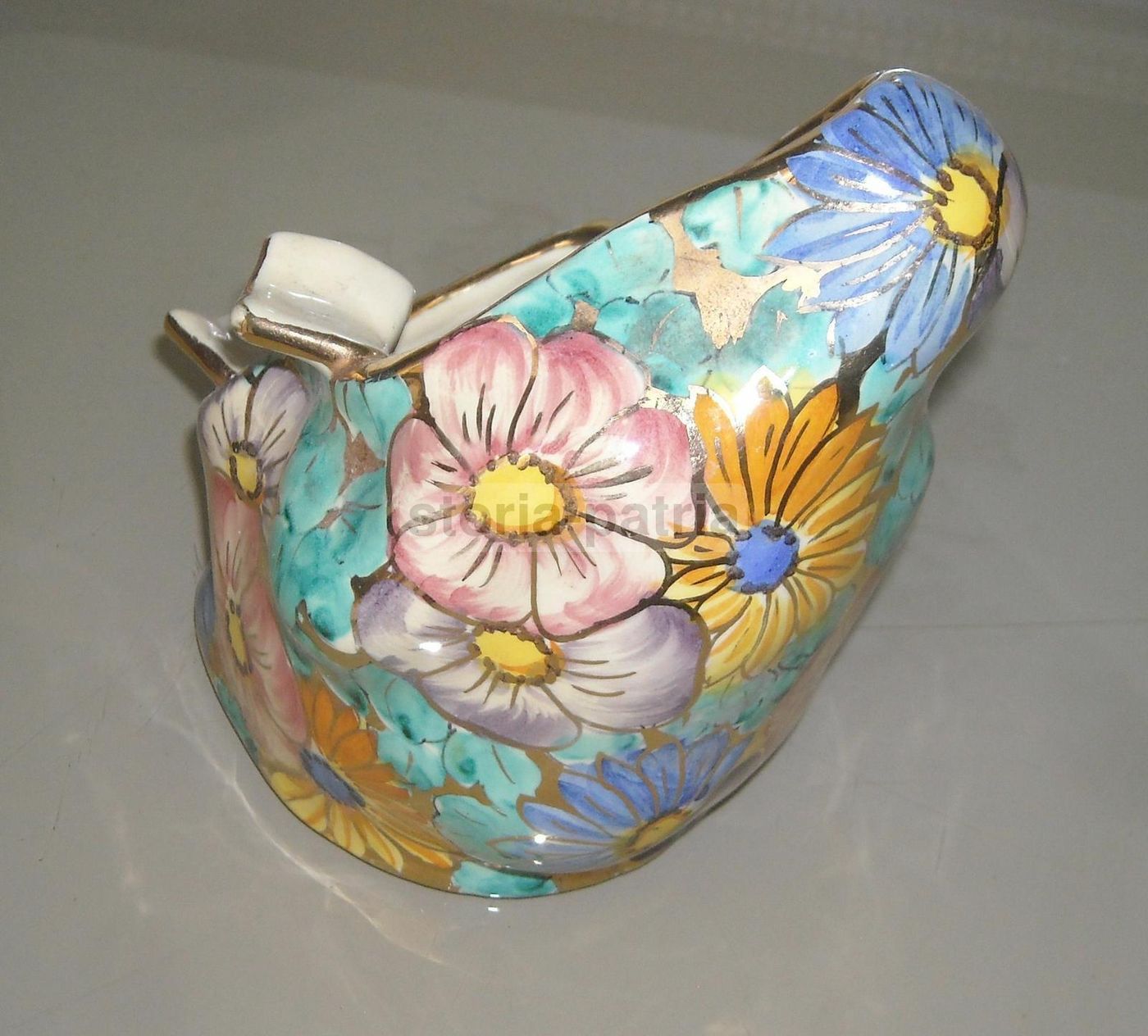 Posacenere In Ceramica Decorata Floreale Policroma, Anni '30 '50