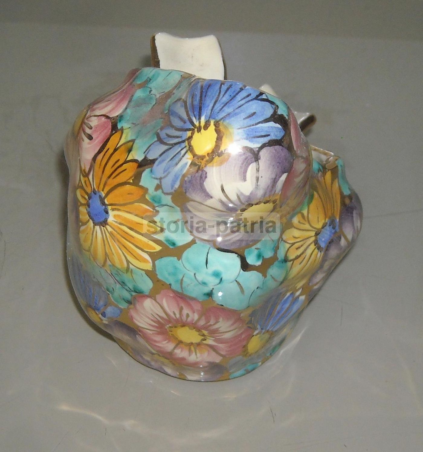 Posacenere In Ceramica Decorata Floreale Policroma, Anni '30 '50