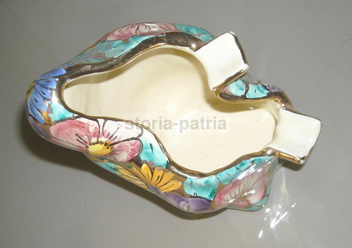 Posacenere In Ceramica Decorata Floreale Policroma, Anni '30 '50