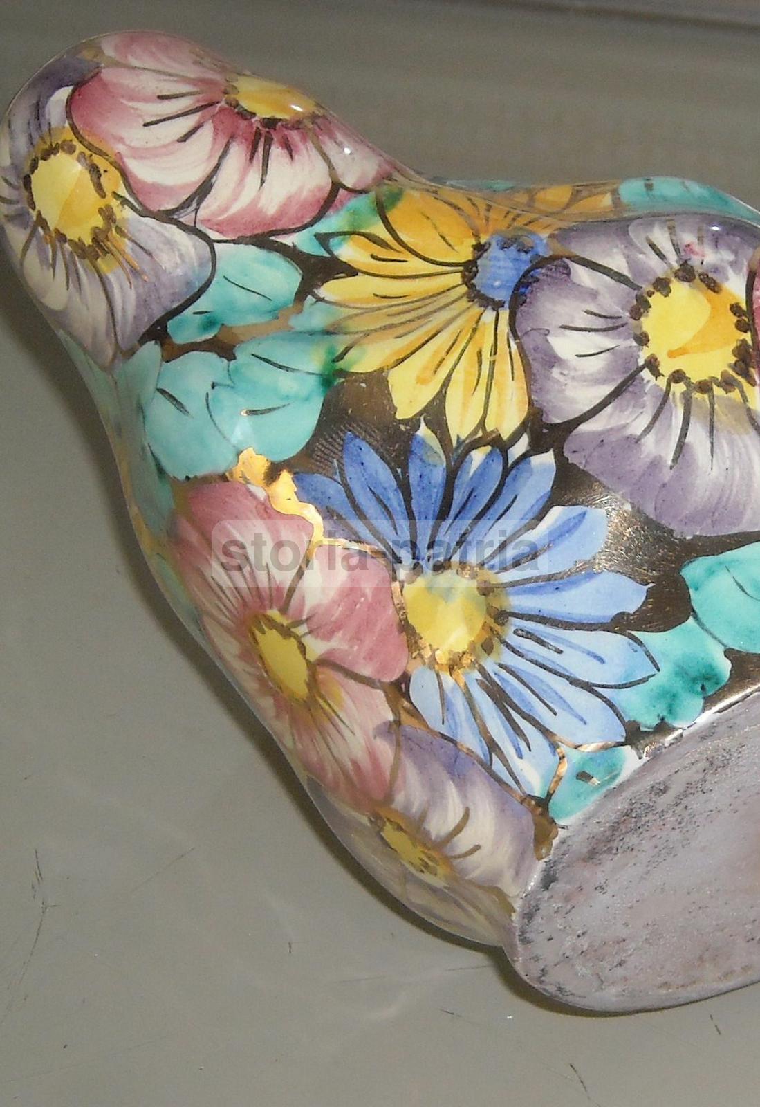 Posacenere In Ceramica Decorata Floreale Policroma, Anni '30 '50