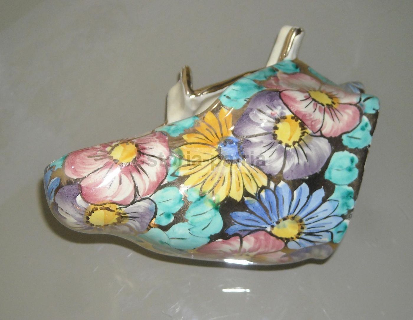 Posacenere In Ceramica Decorata Floreale Policroma, Anni '30 '50