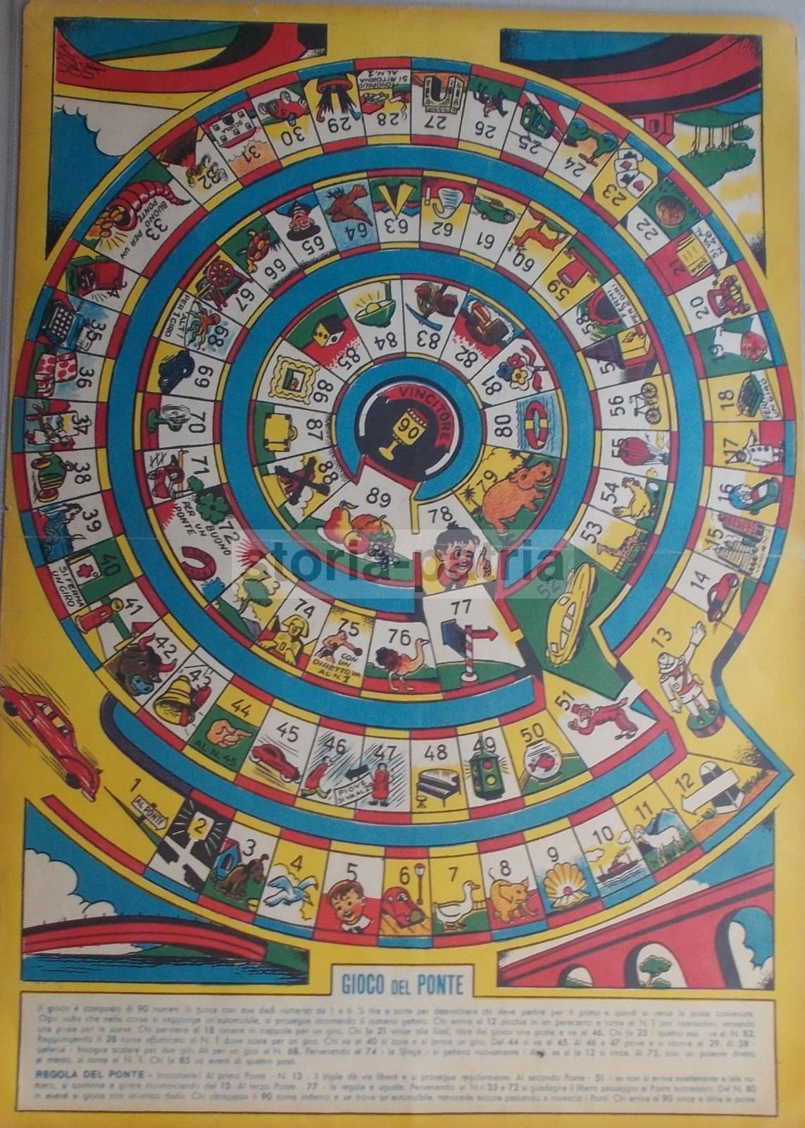 Gioco Del Ponte, Gioco Di Percorso Vintage In Cromolitografia