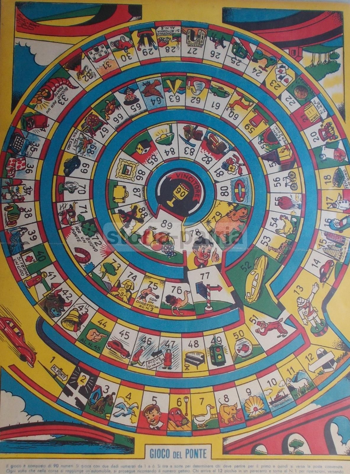 Gioco Del Ponte, Gioco Di Percorso Vintage In Cromolitografia