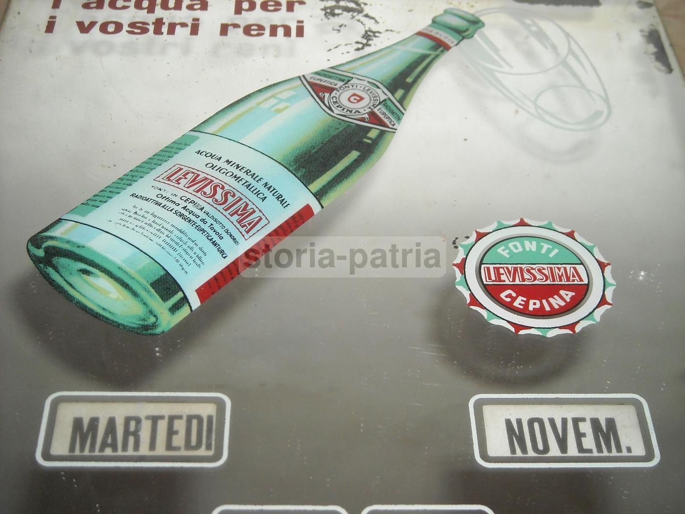 Specchio Pubblicitario Levissima Calendario, Anni 1940 1960