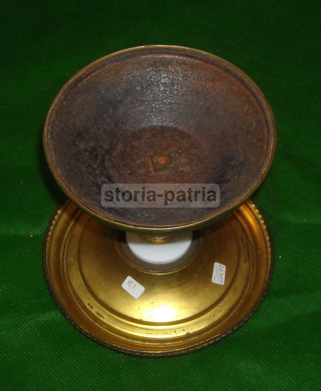 Alzatina Antica In Porcellana Dorata E Metallo, Metà XIX Secolo
