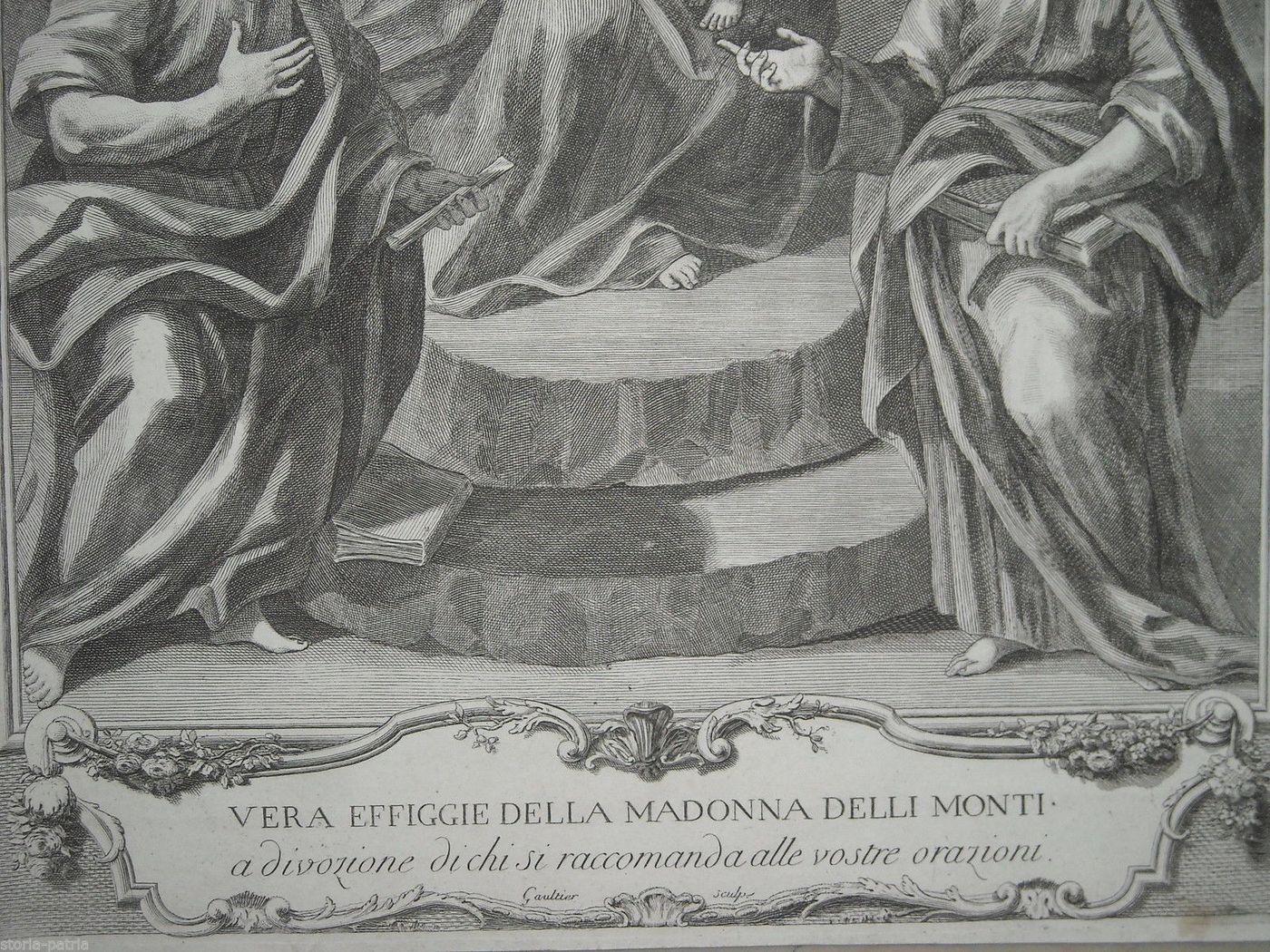 Incisione Madonna Dei Monti Con Santi, Gaultier, Acquaforte, XVIII Secolo