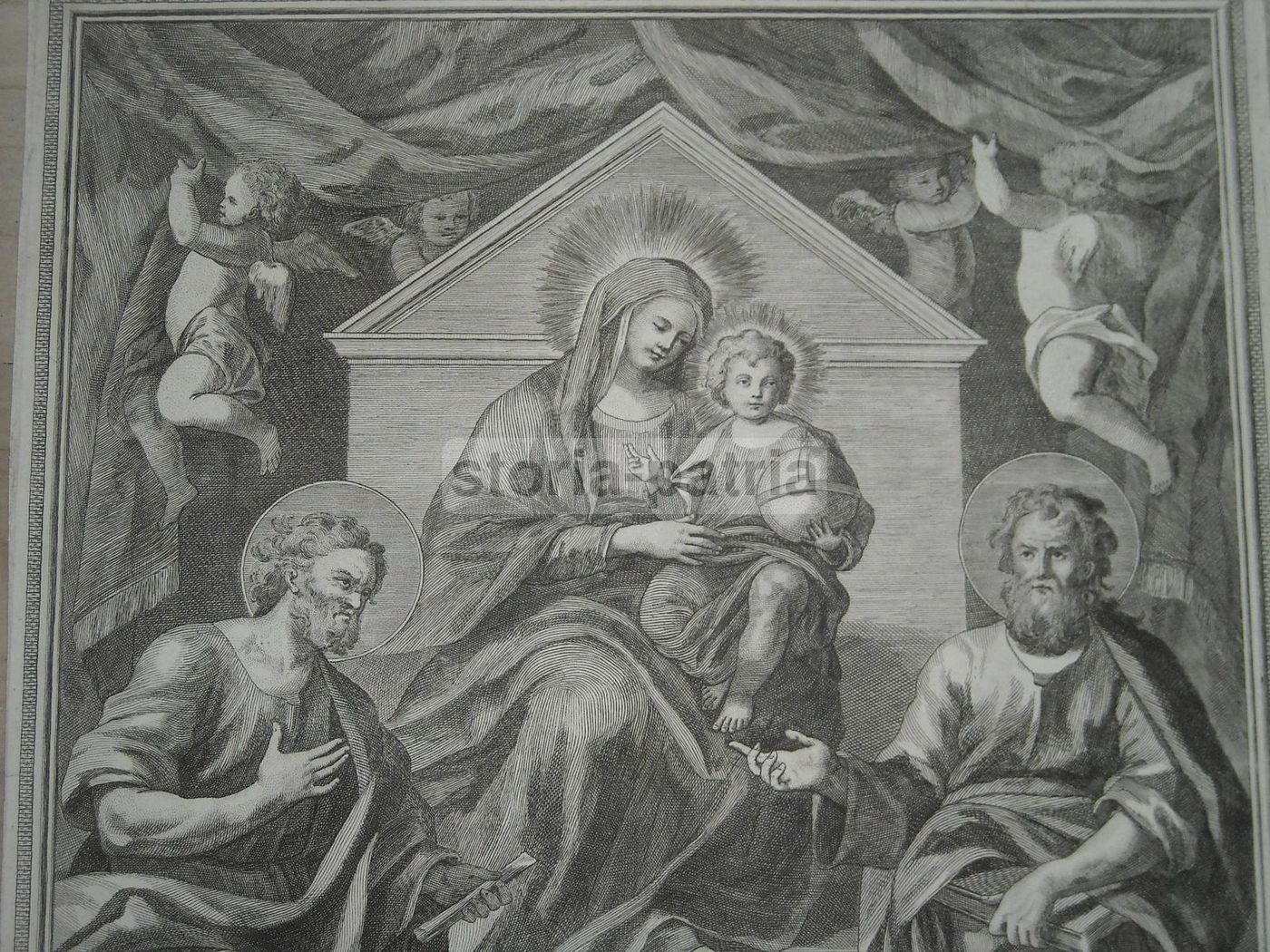 Incisione Madonna Dei Monti Con Santi, Gaultier, Acquaforte, XVIII Secolo