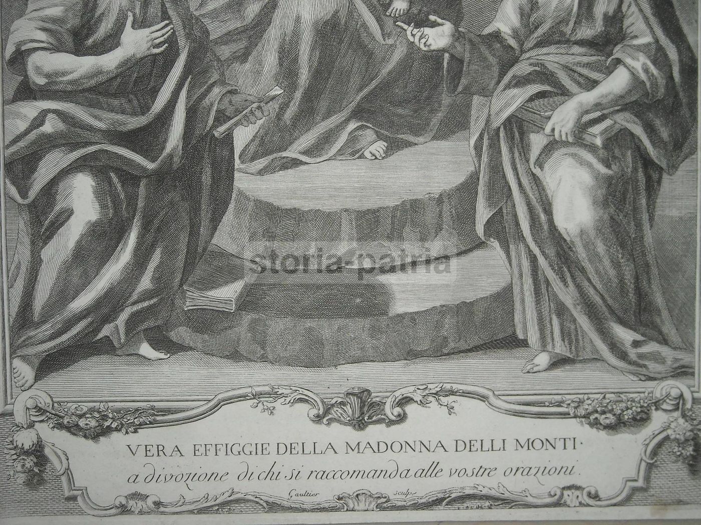 Incisione Madonna Dei Monti Con Santi, Gaultier, Acquaforte, XVIII Secolo