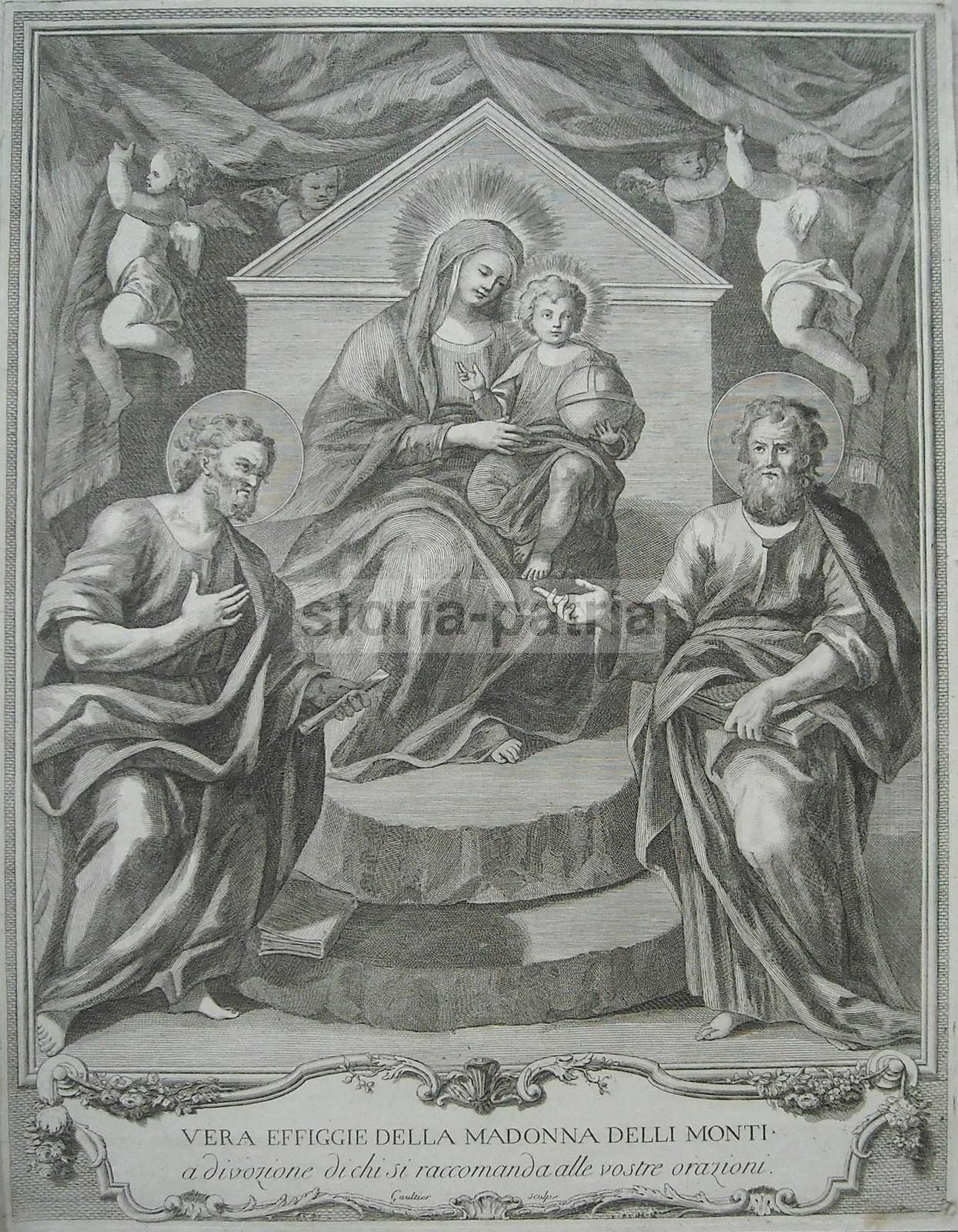 Incisione Madonna Dei Monti Con Santi, Gaultier, Acquaforte, XVIII Secolo