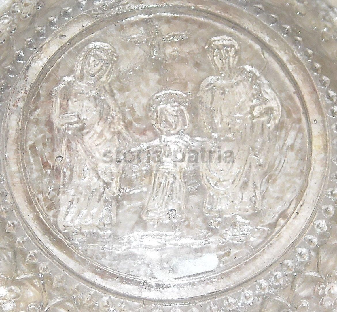Piattino In Vetro d'Epoca Con Sacra Famiglia, Anni '30