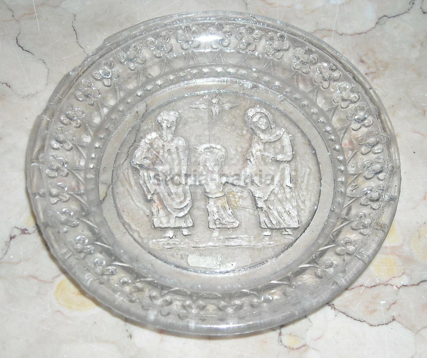 Piattino In Vetro d'Epoca Con Sacra Famiglia, Anni '30