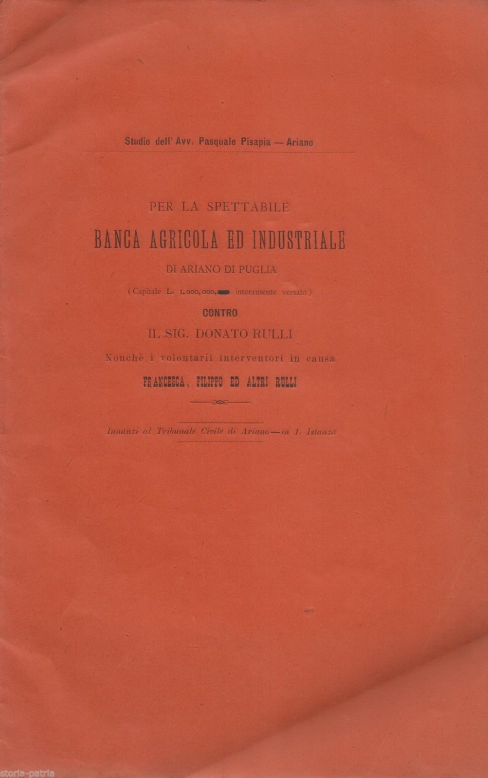 Banca Agricola Ariano Contro Rulli 1889 Allegazione Giuridica