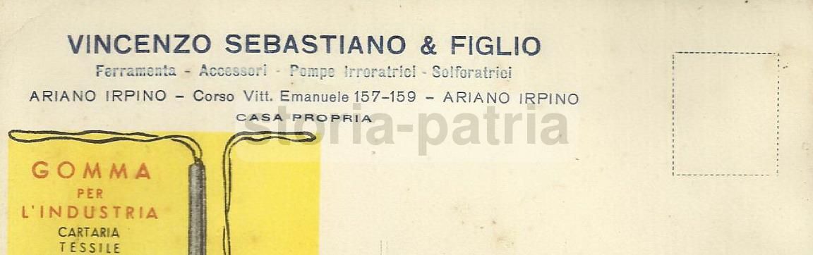 Cartolina Pubblicitaria Ferramenta Sebastiano Ariano Irpino Anni '30