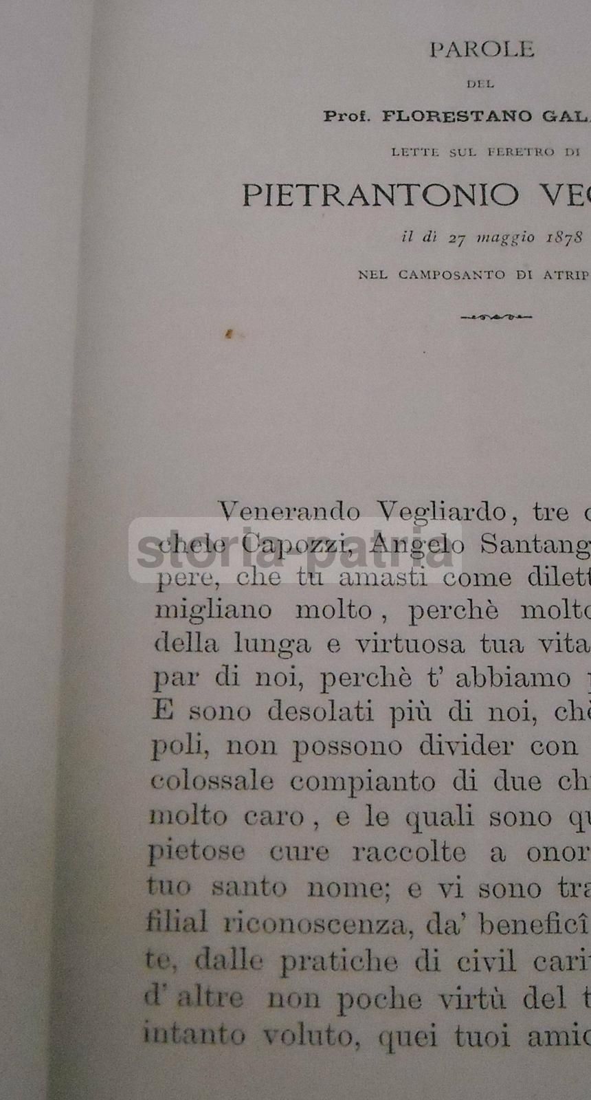 Necrologio Pietrantonio Vegliante, Medico Irpino, Atripalda 1879