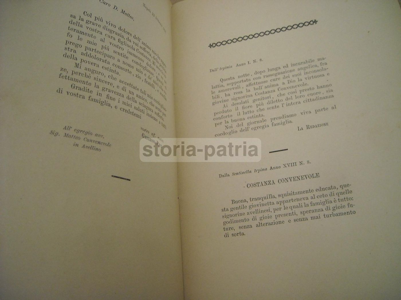 Necrologio Costanza Convenevole, Avellino 1896: Roca, Barbaro, Galasso