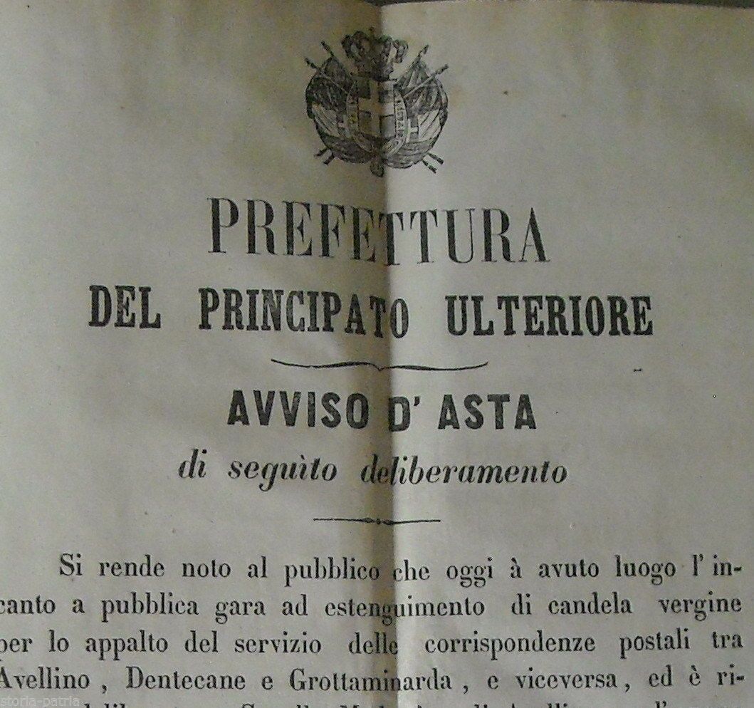 Manifesto Asta Poste Avellino Grottaminarda 1872 Regno d'Italia