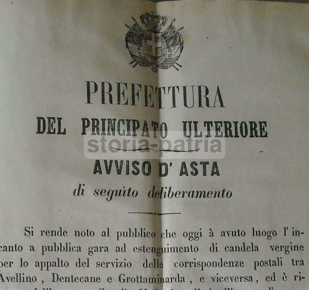 Manifesto Asta Poste Avellino Grottaminarda 1872 Regno d'Italia