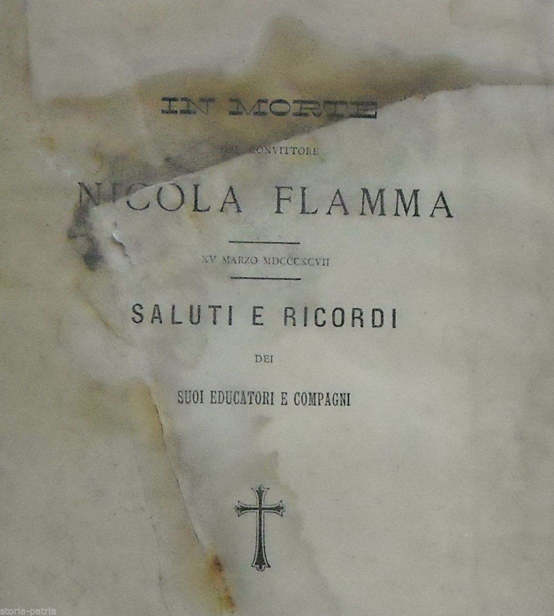 Necrologio Nicola Flamma, 1897: Convitto Parzanese, Frigento, Ariano