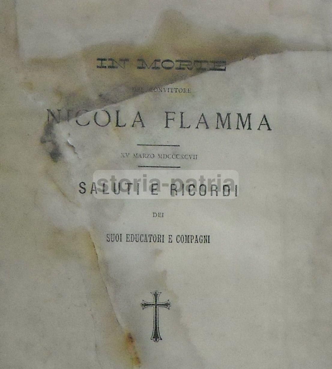 Necrologio Nicola Flamma, 1897: Convitto Parzanese, Frigento, Ariano