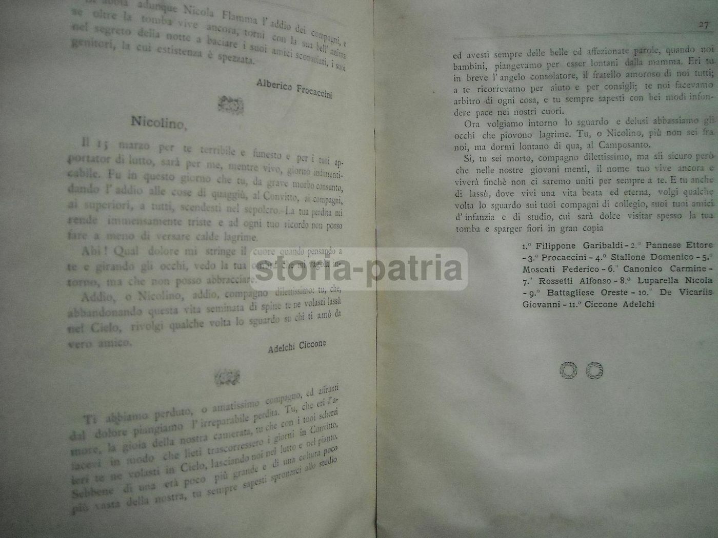 Necrologio Nicola Flamma, 1897: Convitto Parzanese, Frigento, Ariano