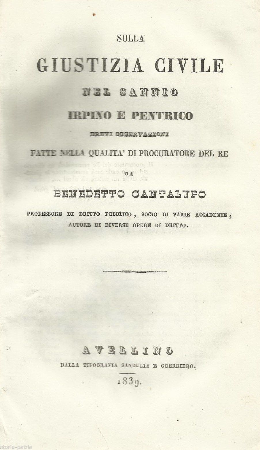 Giustizia Civile Nel Sannio Irpino E Pentrico, 1839   Benedetto Cantalupo