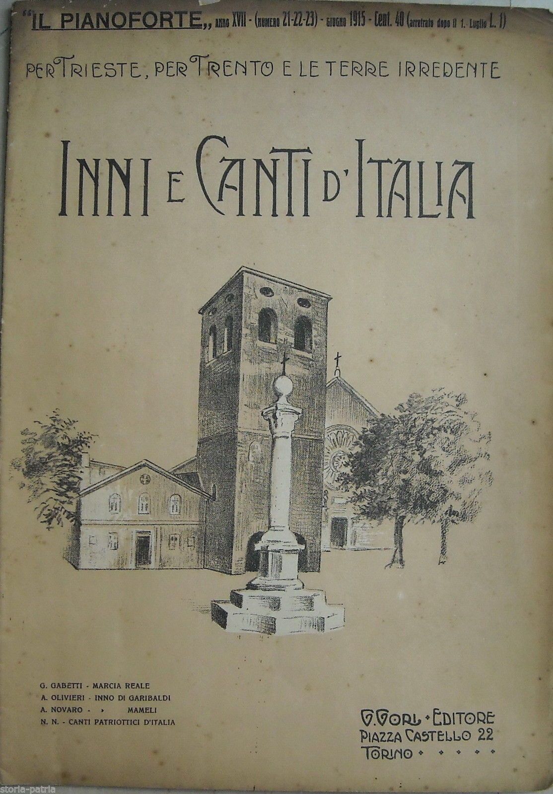 Inni E Canti d'Italia Per Trieste E Trento Irredente, 1915, Torino