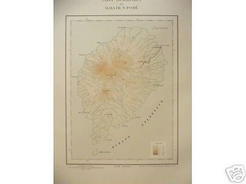 Mappa Ipsometrica Isola Di São Tomé, Oceano Atlantico, Primo '900