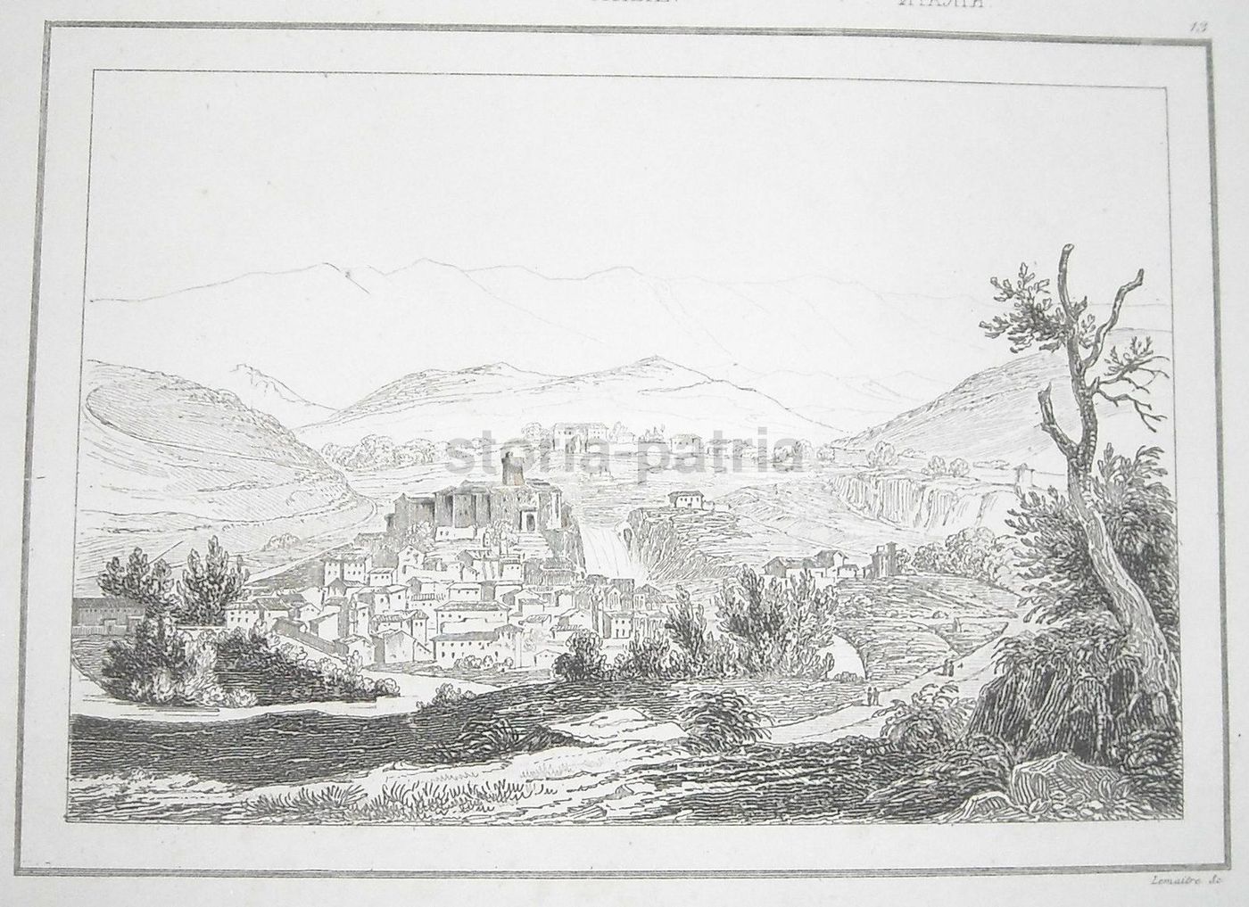 Isola Di Sora. Incisione Originale Dell'Ottocento Di Lemaitre. Veduta Panoramica
