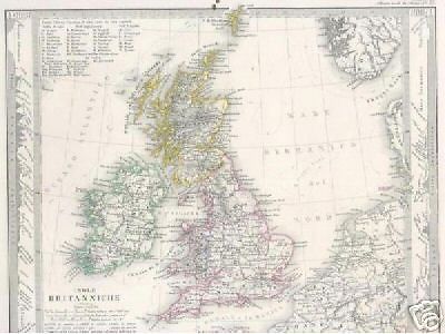 Cartografia Antica Delle Isole Britanniche Stieler Berghaus, 1869
