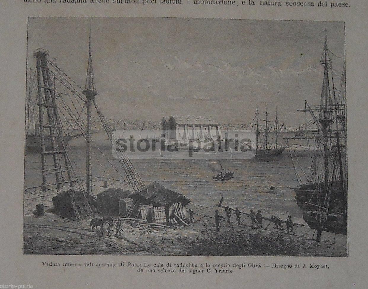 Stampa Antica Dell'Arsenale Di Pola, Istria. Fine XIX Secolo (Moynet, Yriarte)