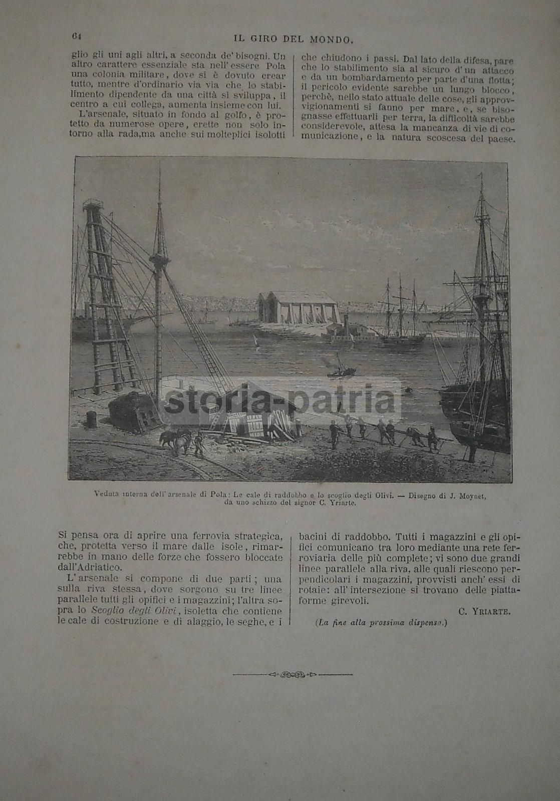Stampa Antica Dell'Arsenale Di Pola, Istria. Fine XIX Secolo (Moynet, Yriarte)