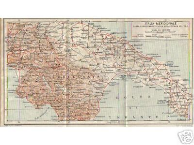 Mappa Antica Dell'Italia Meridionale: Puglia, Abruzzo, Lazio, Anni '20