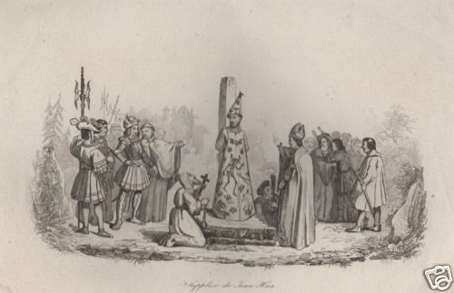 Jan Hus Al Rogo: Stampa Antica Del XIX Secolo Con Hussiti E Araldica