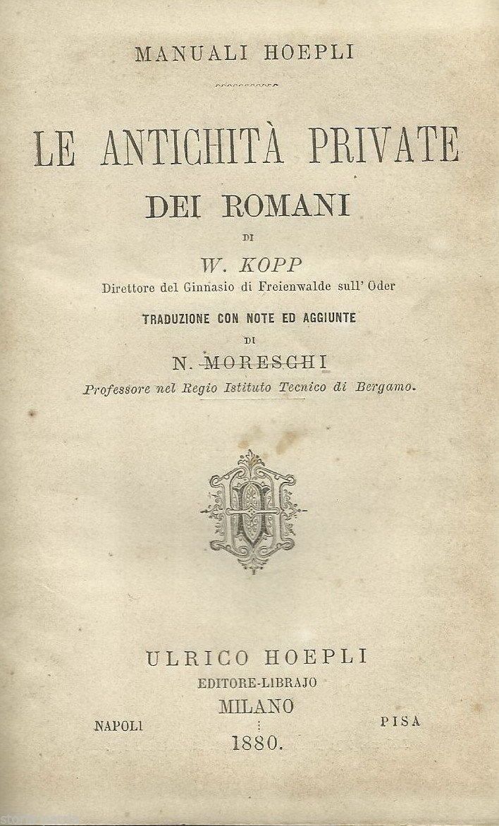 Antichità Romane Kopp Moreschi 1880 Vita Privata Costume Hoepli