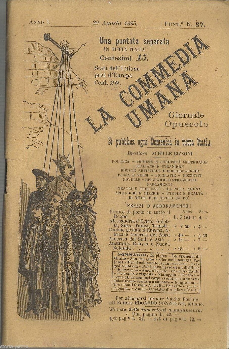 La Commedia Umana 1885 Sonzogno Bizzoni Satira Cultura Italiana