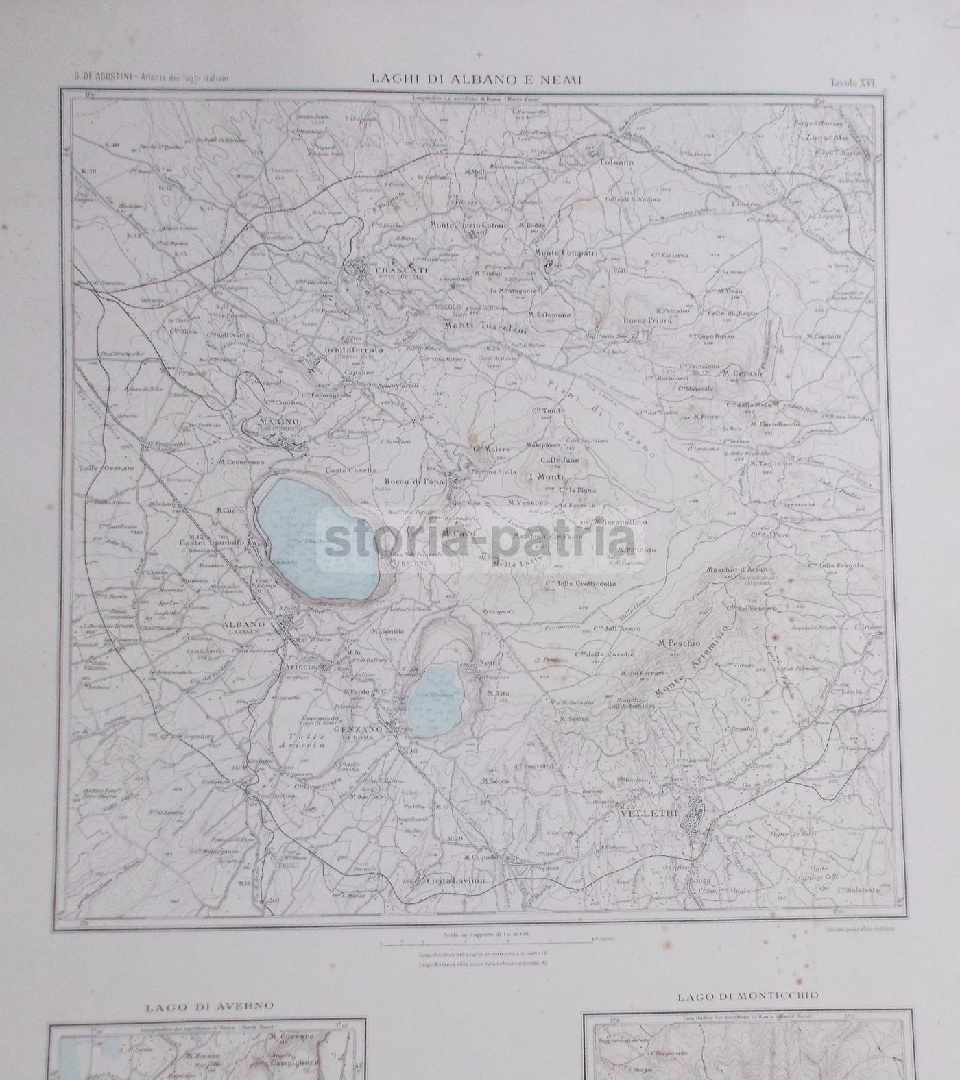 Mappa Antica Dei Laghi Di Albano, Nemi, Averno E Monticchio