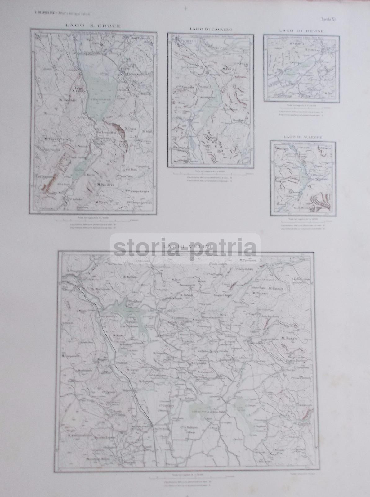 Mappa Storica Laghi Italiani: Cavazzo, Revine, Alleghe E Velini, 1920 Circa