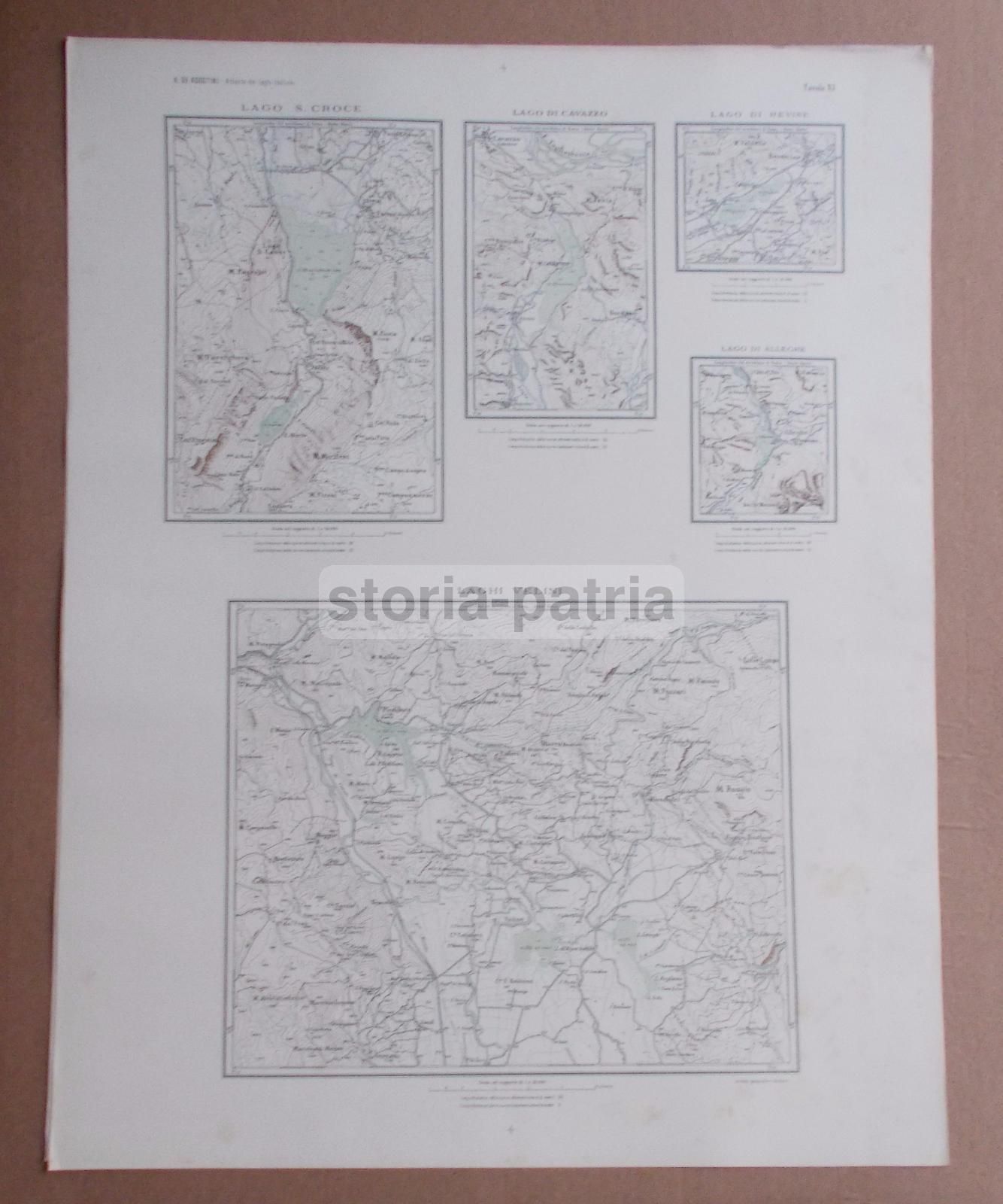 Mappa Storica Laghi Italiani: Cavazzo, Revine, Alleghe E Velini, 1920 Circa