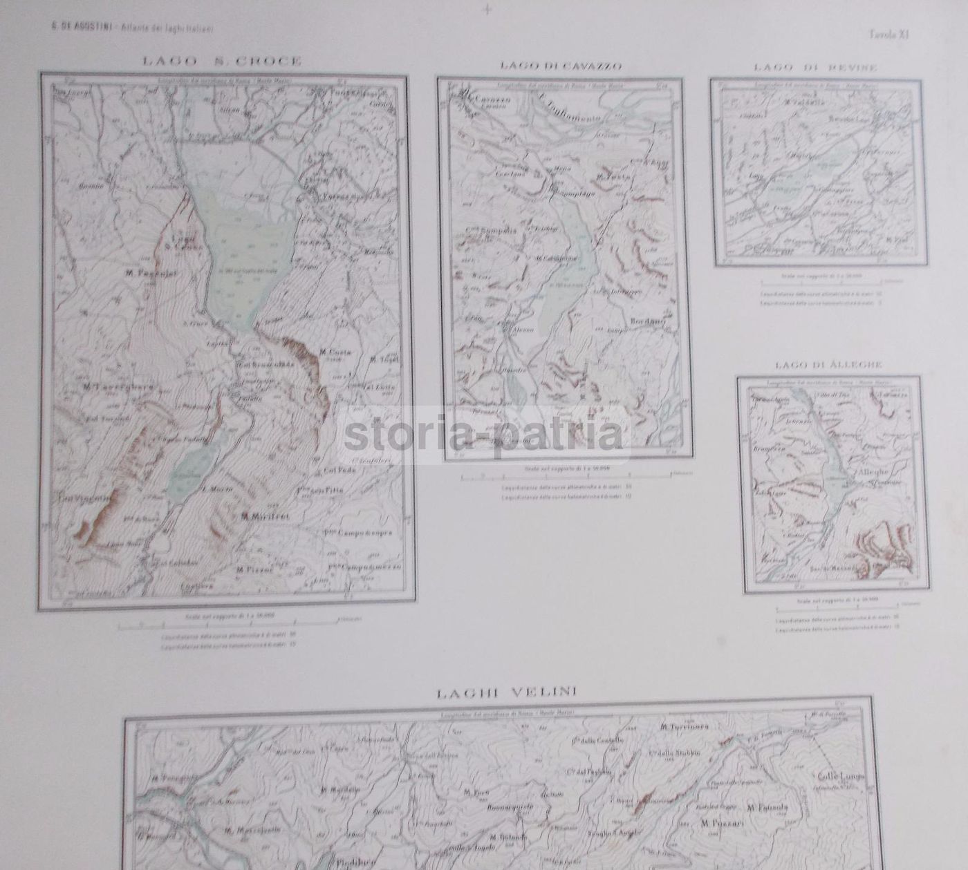 Mappa Storica Laghi Italiani: Cavazzo, Revine, Alleghe E Velini, 1920 Circa