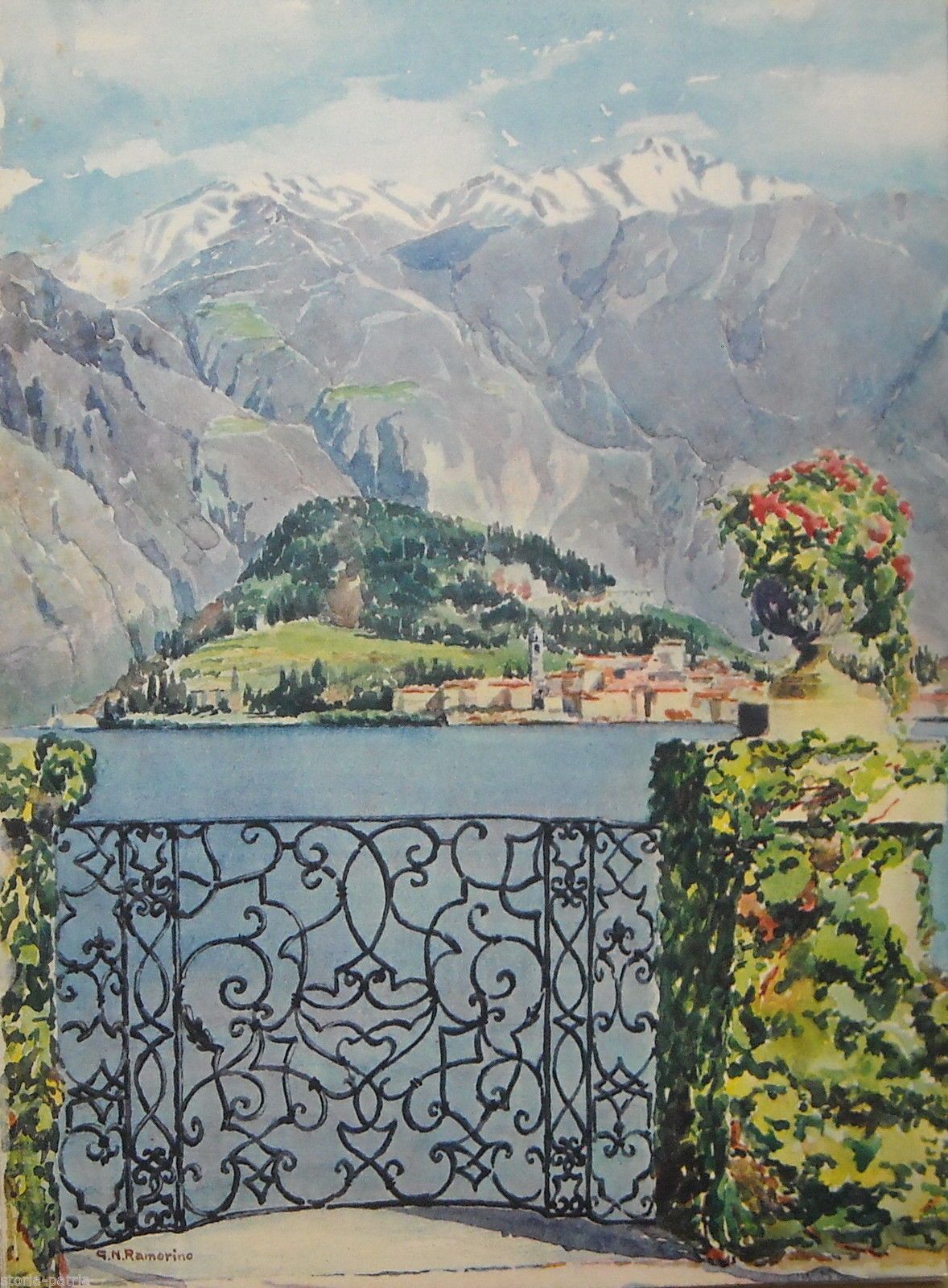 Stampa Antica Bellagio Da Cadenabbia, Lago Di Como, Ramorino 1929