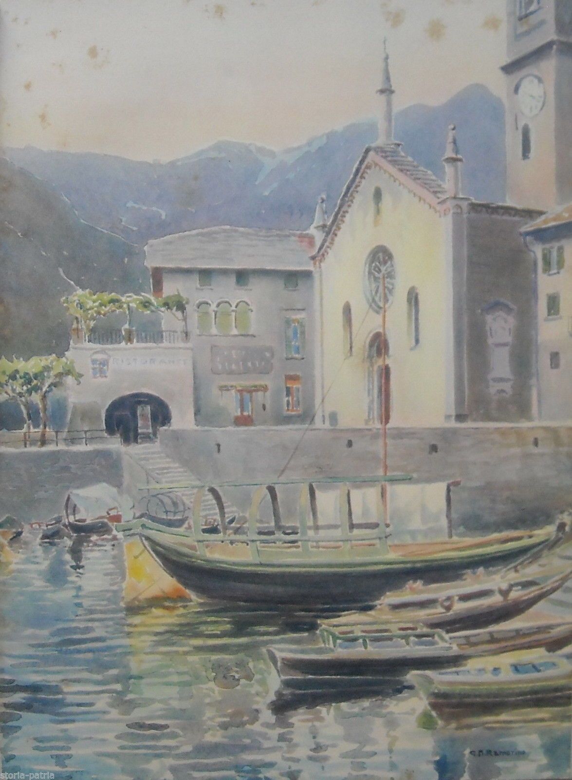 Stampa Antica Del Porto Di Torno, Lago Di Como, Ramorino, 1929