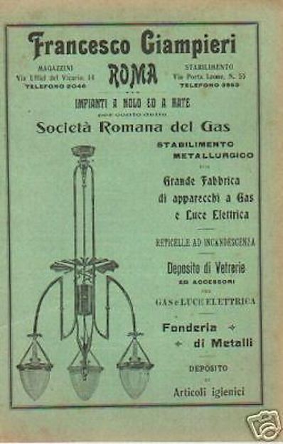 Pubblicità Storica Francesco Giampieri Roma: Illuminazione A Gas