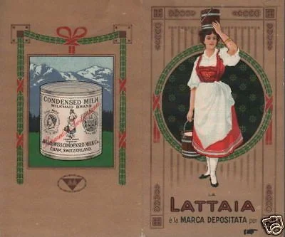 Manifesto Pubblicitario la Lattaia Latte Condensato Svizzera 1900
