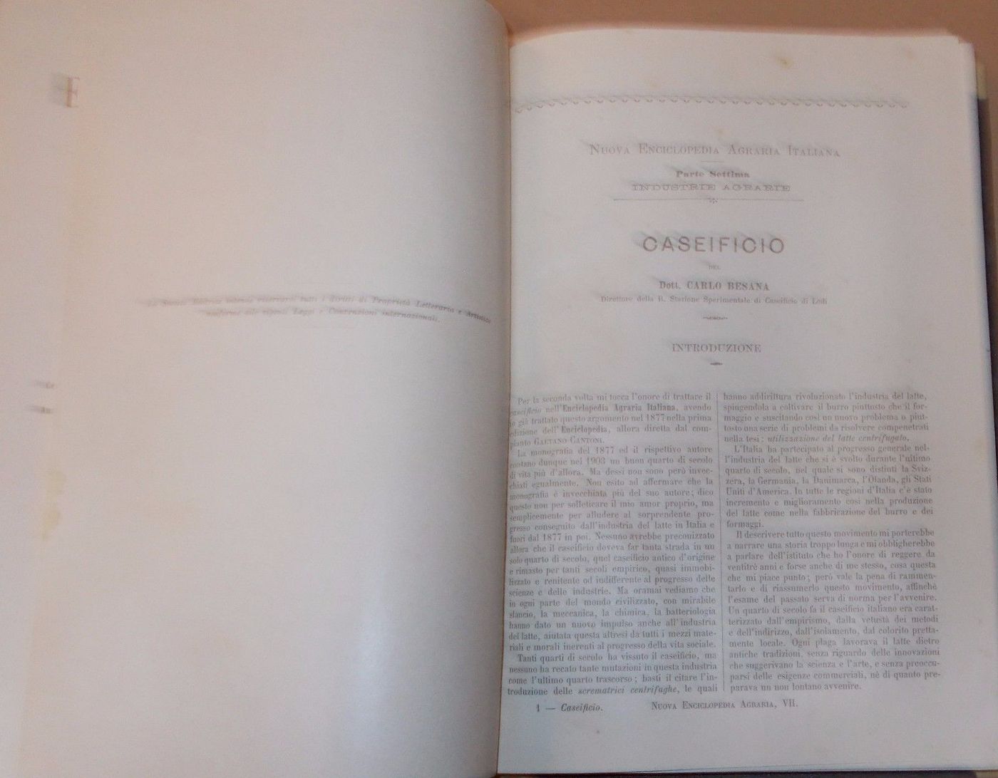 Caseificio. Scienza E Tecnologia Del Latte Di Carlo Besana, 1908