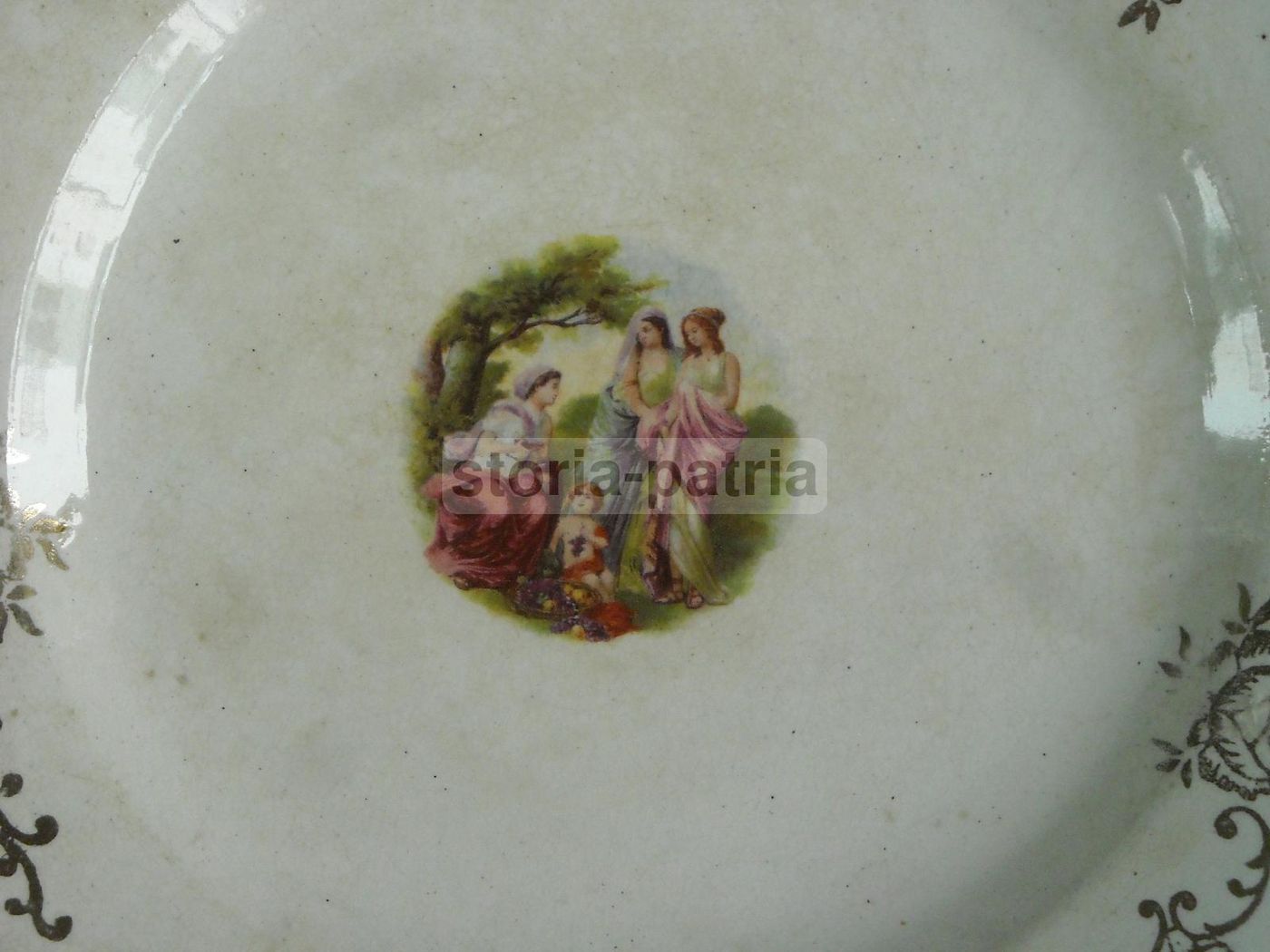 Piatto Ceramica Verbano Laveno Decorato Con Miniatura Neoclassica