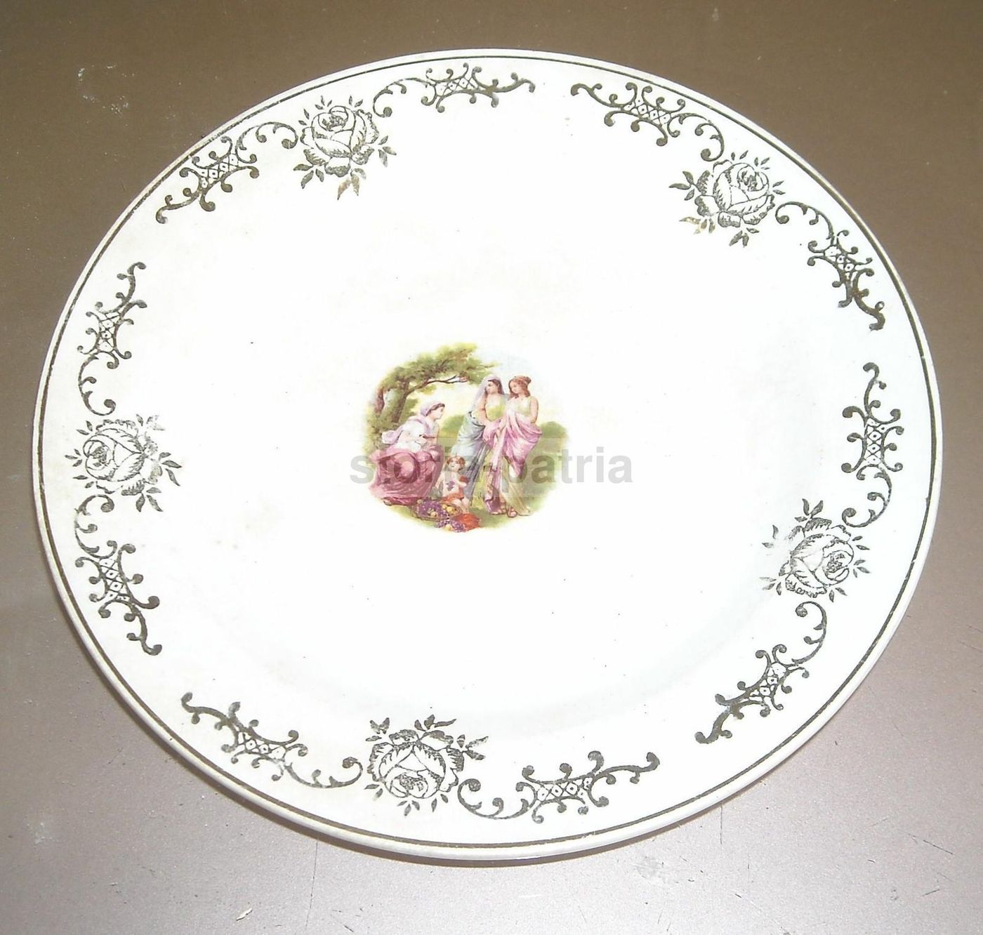 Piatto Ceramica Verbano Laveno Decorato Con Miniatura Neoclassica
