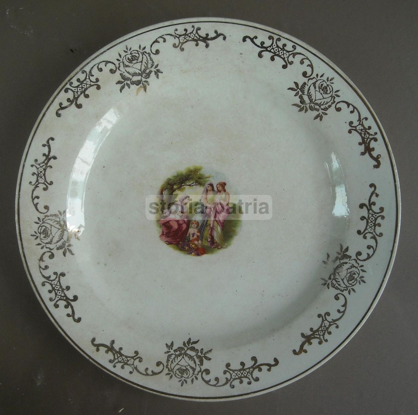Piatto Ceramica Verbano Laveno Decorato Con Miniatura Neoclassica