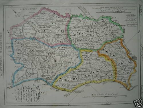 Mappa Antica Del Lazio Etrusco: Bolsena, Vetralla, Bracciano, Viterbo, 1850