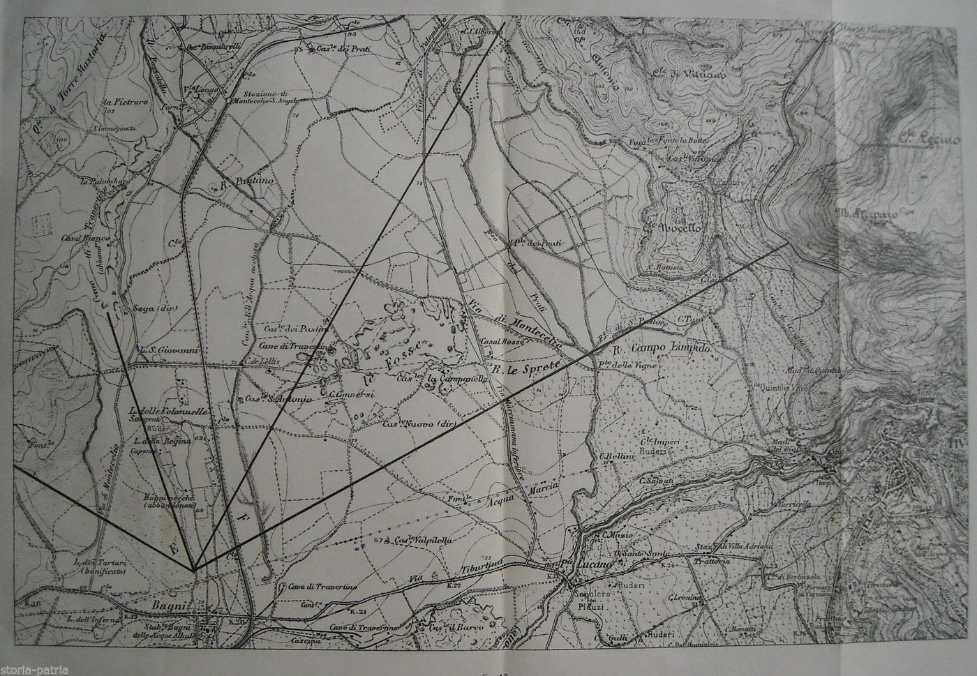 Mappa Antica Campagna Romana Tivoli Acque Albule Travertino 1915